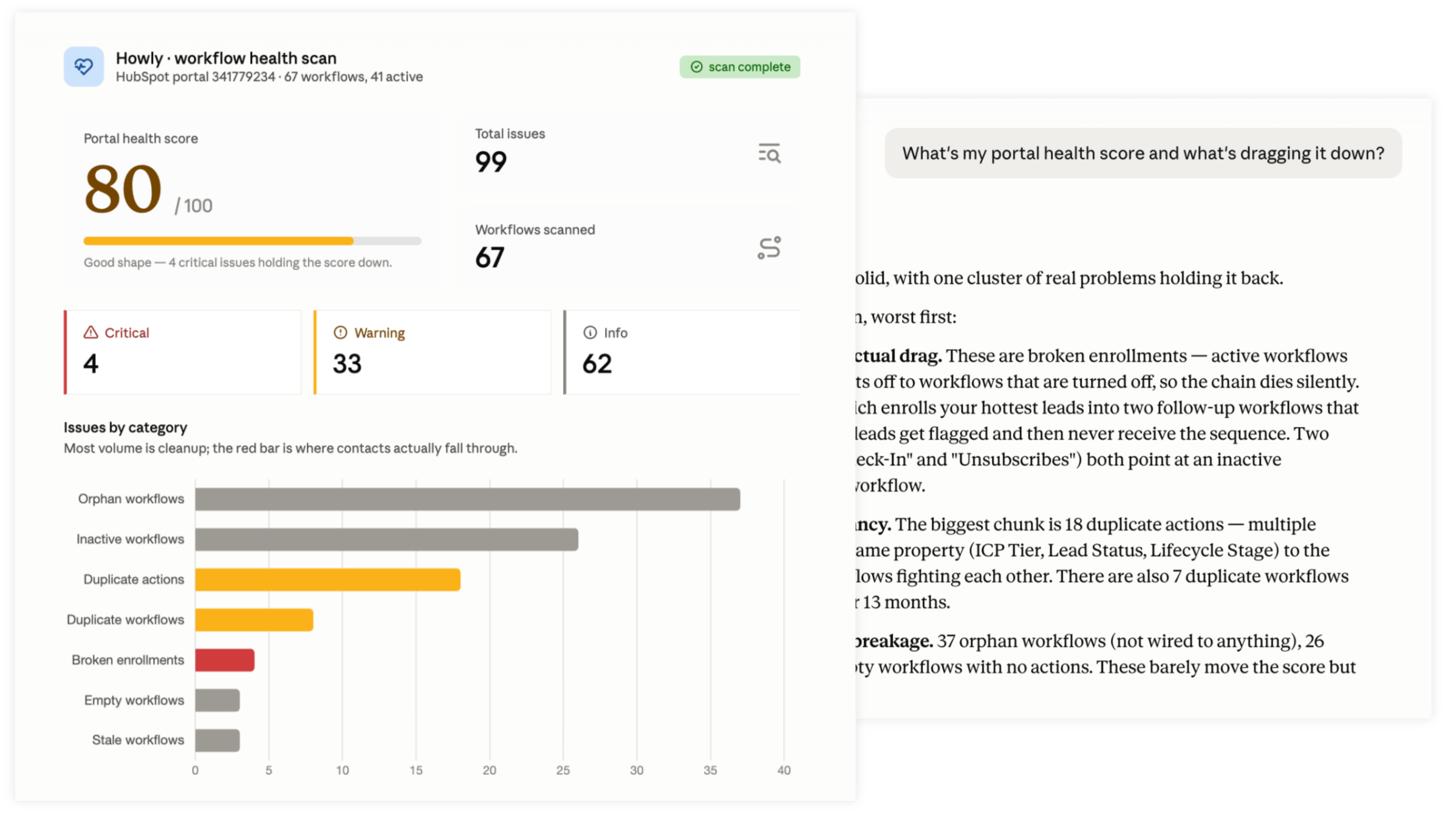 Audit database health score variables directly via natural language input.